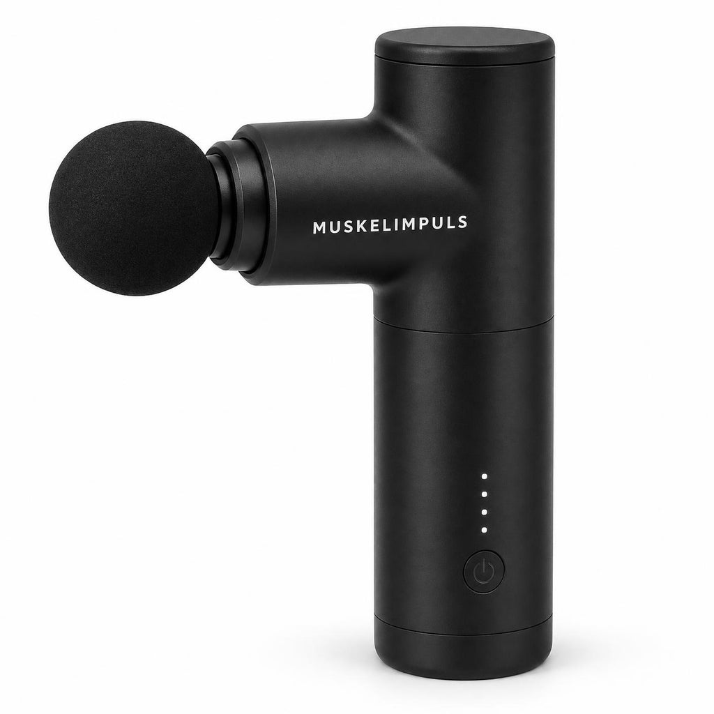 MUSKELIMPULS Massagepistole Mini – Muskel Massagegerät mit 4 Aufsätzen, 6 Stufen, USB-C, leise, inkl. Tasche, Schwarz