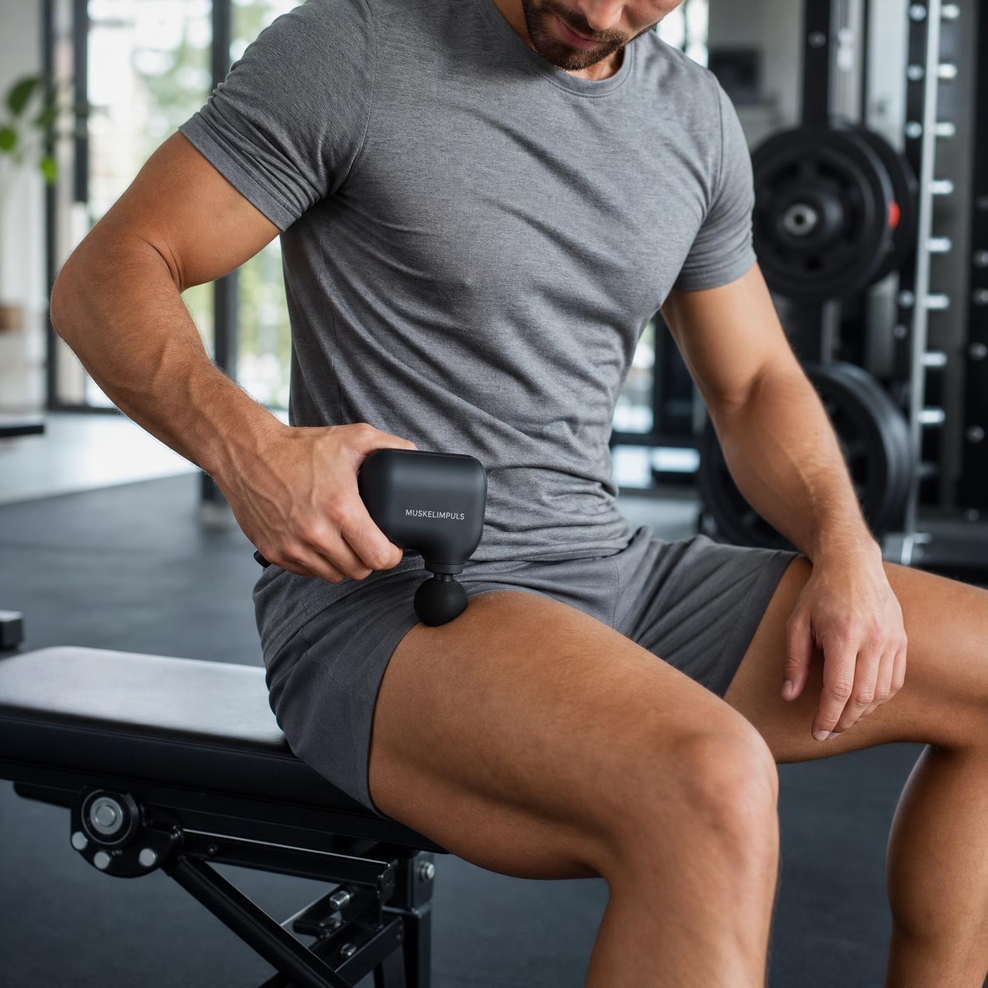MUSKELIMPULS Massagepistole Mini – Muskel Massagegerät mit 4 Aufsätzen, 6 Stufen, USB-C, leise, inkl. Tasche, Schwarz