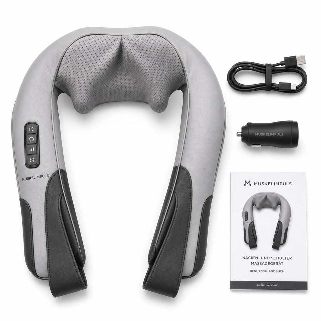 MUSKELIMPULS Nackenmassagegerät mit Wärme – 3D-Shiatsu, kabellos, Grau