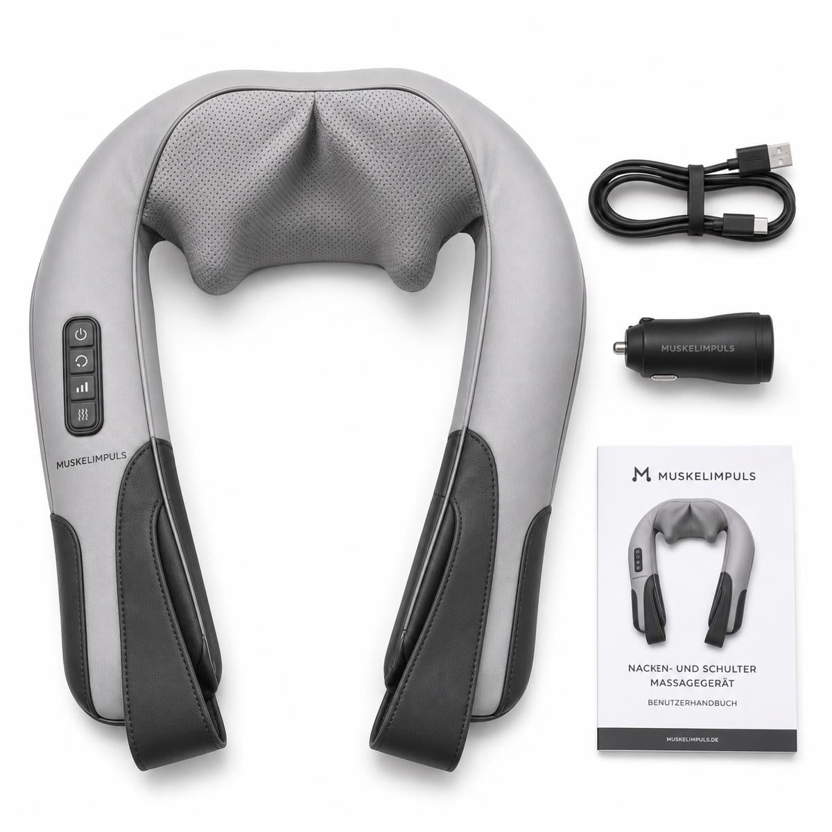MUSKELIMPULS Nackenmassagegerät mit Wärme – 3D-Shiatsu, kabellos, Grau