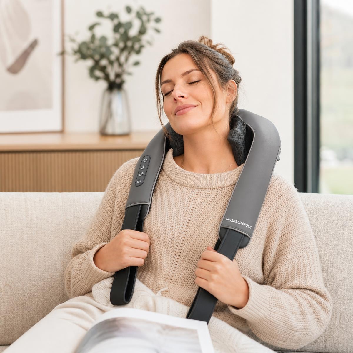 MUSKELIMPULS Nackenmassagegerät mit Wärme – 3D-Shiatsu, kabellos, Grau
